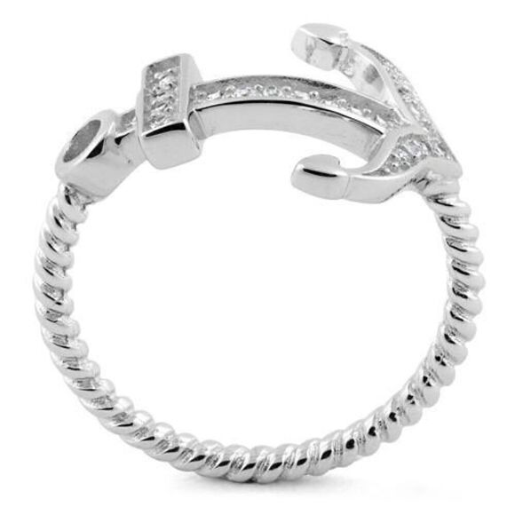 Sterling Silver Anchor CZ Ring New - Picture 3 of 4